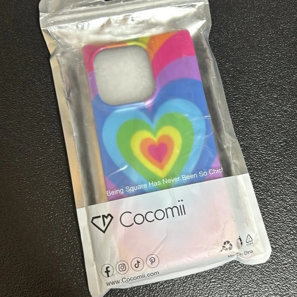 New Cocomii Square Latte Rainbow Heart IPhone 14 Pro Phone Case